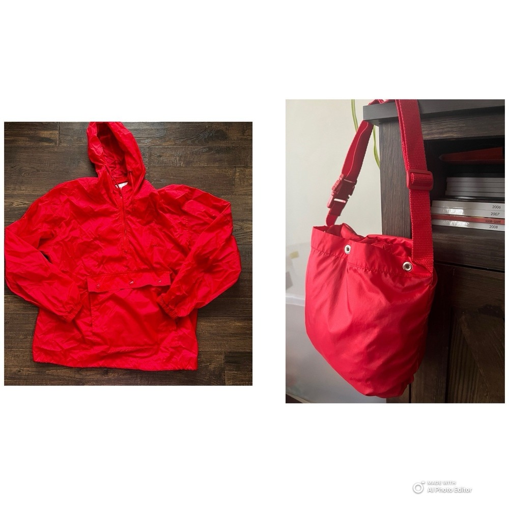 vintage 90s Totes Red‎  windbreaker jacket In A Bag Med Womens Mens Y2K 1/2 Zip